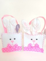 2x  9&quot; Easter Felted Bunny Rabbit Pink Bow Mini Bucket Basket NWT - £6.39 GBP