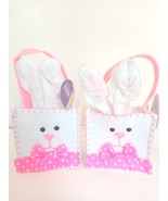 2x  9&quot; Easter Felted Bunny Rabbit Pink Bow Mini Bucket Basket NWT - £6.11 GBP