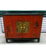 Vintage Asian Black and Red Lacquer 2-Tone Zenith TV Cabinet with Bifold... - $679.14 CAD