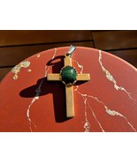 Vintage Gold Tone Cross Green Oval Center Stone Pendant Small 1.25&quot; Jewe... - €13,67 EUR