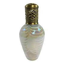 Art GLASS URN LAMP Opalescent Iridescent Ribbons Oil Fragrance Lamp Ribbons - $51.41