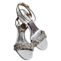 Badgley Mischka Womens Gray Open Toe Block Heels Slingback Jeweled Sanda... - $136.50