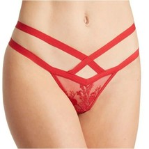 Thistle And Spire Verona Strappy Thong Panty Sheer Floral Crimson Red XS - £15.13 GBP
