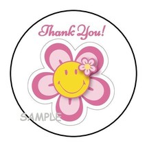30 Smiley Flower Thank You Envelope Seals Labels Stickers 1.5&quot; Round Purple - £5.95 GBP