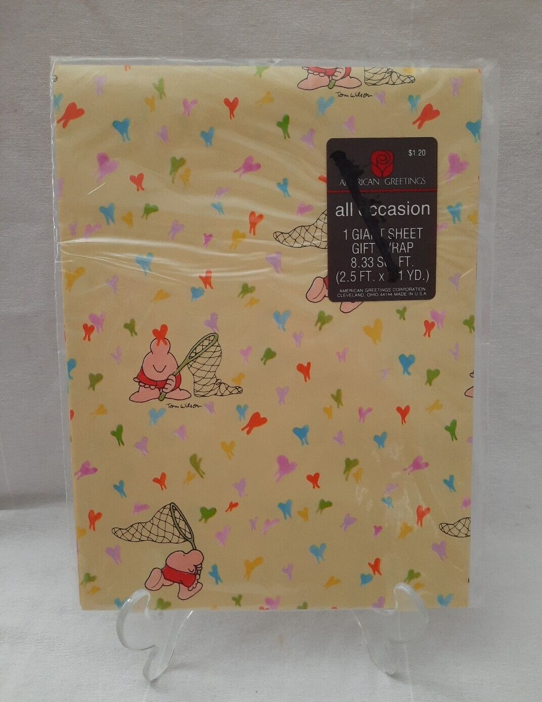 Vintage American Greetings Gift Wrap Ziggy Chasing Butterflies ~ Tom Wilson NIP - $7.87