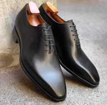 Handmade Men&#39;s Black Leather Oxford Chiseled Toe Whole Cut Dress Formal Shoes - £112.53 GBP