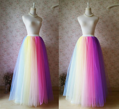 Adult RAINBOW Tulle Skirt Plus Size Long Rainbow Maxi Skirt Outfit image 4