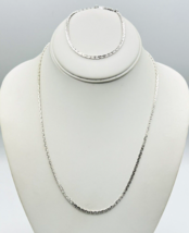 Shiny Textured Silver Tone Fancy Flat Chain Necklace Bracelet Set - £14.08 GBP