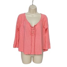 We The Free Women&#39;s Lace Up Front Top Blouse Size Small Solid Coral Pink - £20.25 GBP