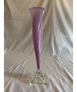 VTG Willsea O'Brien 18” Pop Art Glass Trumpet Vase Clear to Lavender Signed - $119.74