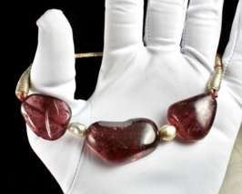 Antique Natural Tourmaline &amp; Pearl Beads  220 Ct Gemstone Unique Choker Necklace - £10,249.83 GBP