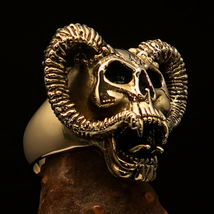 Men&#39;s Devil Biker Ring horned Ram Skull antiqued - Solid Brass - £18.77 GBP+