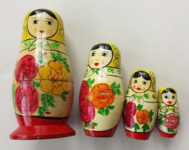 Vintage Matryoshka Wood Russian Nesting Dolls Babushka 4 Layer Hand Made Painted - £67.59 GBP