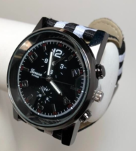NEW Geneva Platinum 2290 Men&#39;s Faux Chrono Black &amp; White Striped Nylon Watch - £14.70 GBP