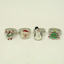 Holiday Christmas Napkin Rings Silver Tone Snowman Santa Tree Green Red ... - $9.65