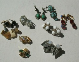 Lot 9 Vintage Earrings 90s &amp; Older Clip Ons Aurora Borealis Rhinestones ... - $25.00