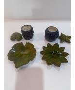 Vtg SET OF 2 Trinket Dishes With Lids And 2 Trinket Leaf Dishes - £15.16 GBP