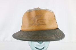 Vtg 80s Distressed Leather Waterproof Bass Fish Snapback Hat Cap Gray USA AS IS - £38.91 GBP