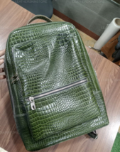 Laptop Leather Bag Crocodile Print Green Backpack for Women &amp; Men - £143.32 GBP