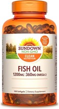 Sundown Naturals Fish Oil 1200 mg With Natural Omega-3, 100 Softgels (Pack of 2) - £39.97 GBP