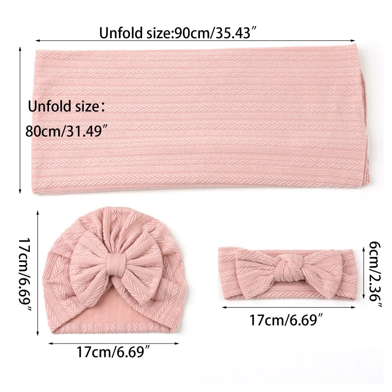 Play 3pcs Infant Aknot Swaddle Wrap with Headbands Hats Set Newborn Receiving Bl - £34.37 GBP