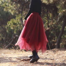 Burgundy Layered Tulle Skirt Women Custom Plus Size Long Tutu Skirt image 7