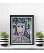 Painting Original Woman Signed Art Abstract Expressionism Portrait Picas... - $39.83