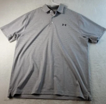 Under armour Polo Shirt Mens Size XL Gray White Striped Short Sleeve Slit Collar - £12.65 GBP