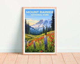 Mount Rainier Travel Poster, Washington State Wall Art, Mountain Print, Mount Ra - £14.38 GBP+