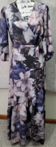 Bar III Maxi Dress Women Medium Purple Floral Long Sleeve Wrap V Neck Drawstring - £25.82 GBP