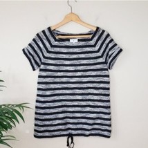 Lou &amp; Grey | Black Gray Marled Striped Drawstring Top, womens size small - £12.84 GBP