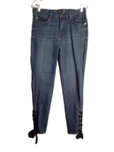 Seven7 Ultra High Rise Skinny Lace Up Jeans Raw Hem Dark Wash Womens Siz... - £10.26 GBP