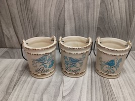 3 Ceramic Miniature Pails with Handles Birds Flower Trinkets Decor Votive Bucket - £19.42 GBP