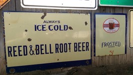 Vtg Pair Large Reed and Bell Root Beer 1924-1945 Porcelain Store Soda Sign A&amp;W - £907.94 GBP