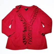 Talbots Petites Red VNeck Ruffle Front Sweater Cardigan Petite Fit Size MP - £20.12 GBP