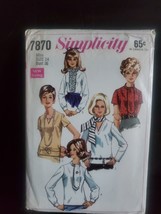 7870 Vintage 1968 Simplicity Misses Blouse Pattern Size 14 Bust 36 CUT - £5.09 GBP