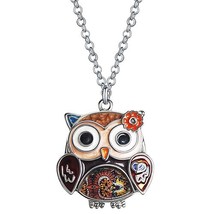 BONSNY Enamel Alloy Floral Sweet Big Eye Owl Birds Necklace Pendant Chain Trendy - £13.26 GBP