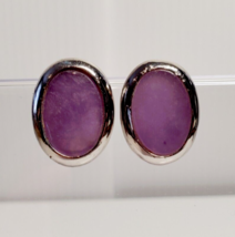 Vintage Oval Lilac Jade Solid Sterling 925 Silver Pierced Ladies Earrings 9.8g - £27.24 GBP