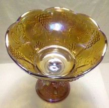 Bride&#39;s Bowl Carnival Glass Harvest Amber/Gold Grapes Leaves Compote - £14.88 GBP