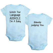 Silently Judging You &amp; I&#39;m A Baby Romper Baby Bodysuit Infant Jumpsuit Pack of 2 - £15.97 GBP