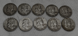 10 Coin Denver Halves Lot Franklin Half Dollar 1952D 1953D 1954D 1957D 1958D - £107.48 GBP
