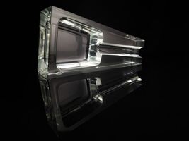 Dunhill Heavy Crystal Ashtray in original wood case.  No chips Measures 8.75" L image 5