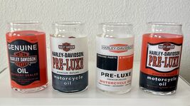 Harley Davidson Oil Can Glass Set of 4 Pre-Luxe Orange Black And White - $49.45