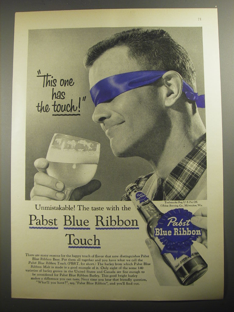 1956 Pabst Blue Ribbon Beer Advertisement - This one has the touch - £14.55 GBP