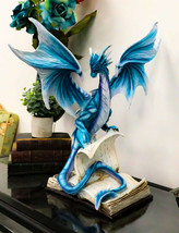 Large 18&quot;H Dragon of Bibliography Sacred Water Spell Book Guardian Statue Decor - £107.56 GBP