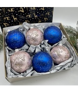 Set of blue and pink Christmas glass balls,hand painted ornament with gi... - £42.58 GBP