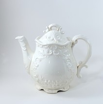 Napcoware Provincial Teapot with Lid White Footed Scroll Victorian Style Vintage - £15.79 GBP