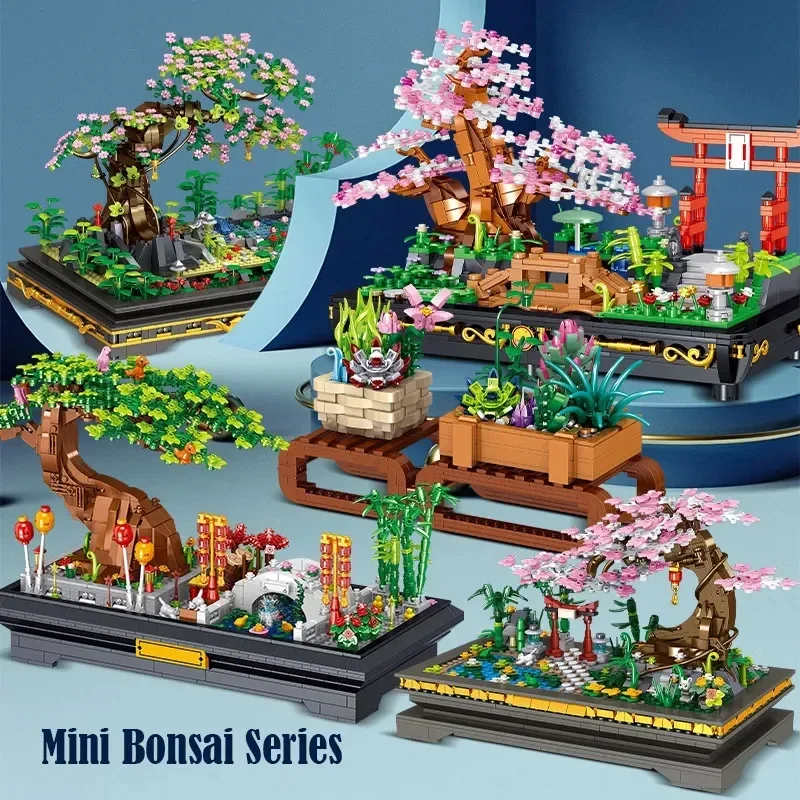 MINI bonsai series cherry blossom Building Block Small Particles Assembled - £44.56 GBP