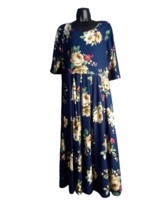 Pretty Young Thing Three Quarter Sleeve Maxi Dress Navy Floral Size Xl New - £17.12 GBP
