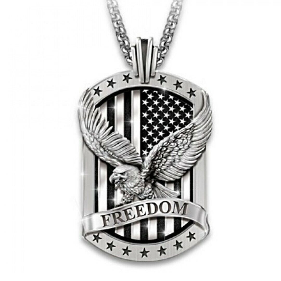 Primary image for Men American Bald Eagle w. US Flag Pendant Necklace Punk Biker Jewelry Chain 24"
